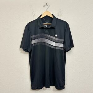 ADIDAS Core Chest Stripe Polo Shirt Black Golf Sports SS Athleisure NWT